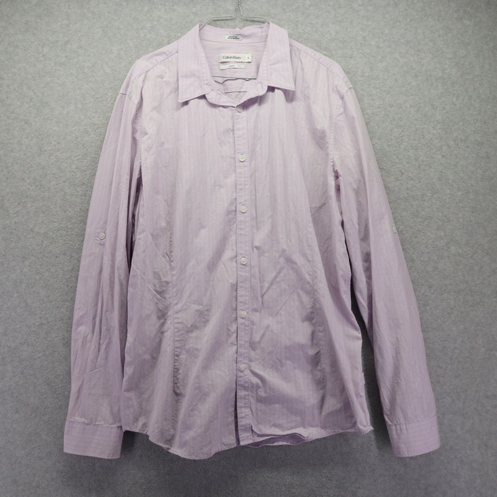Calvin Klein Shirt Mens‎ XL Slim Fit Business Dress Button Up Purple Long Sleeve
